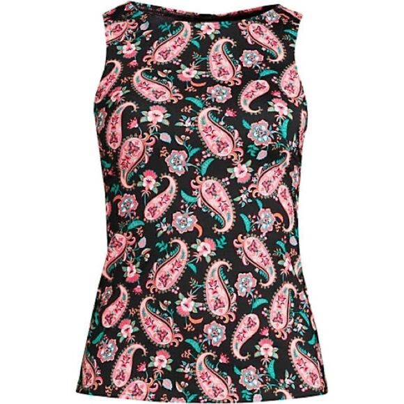 Land’s End plus regular high neck soft tankini black paisley print Various sizes - Picture 1 of 4